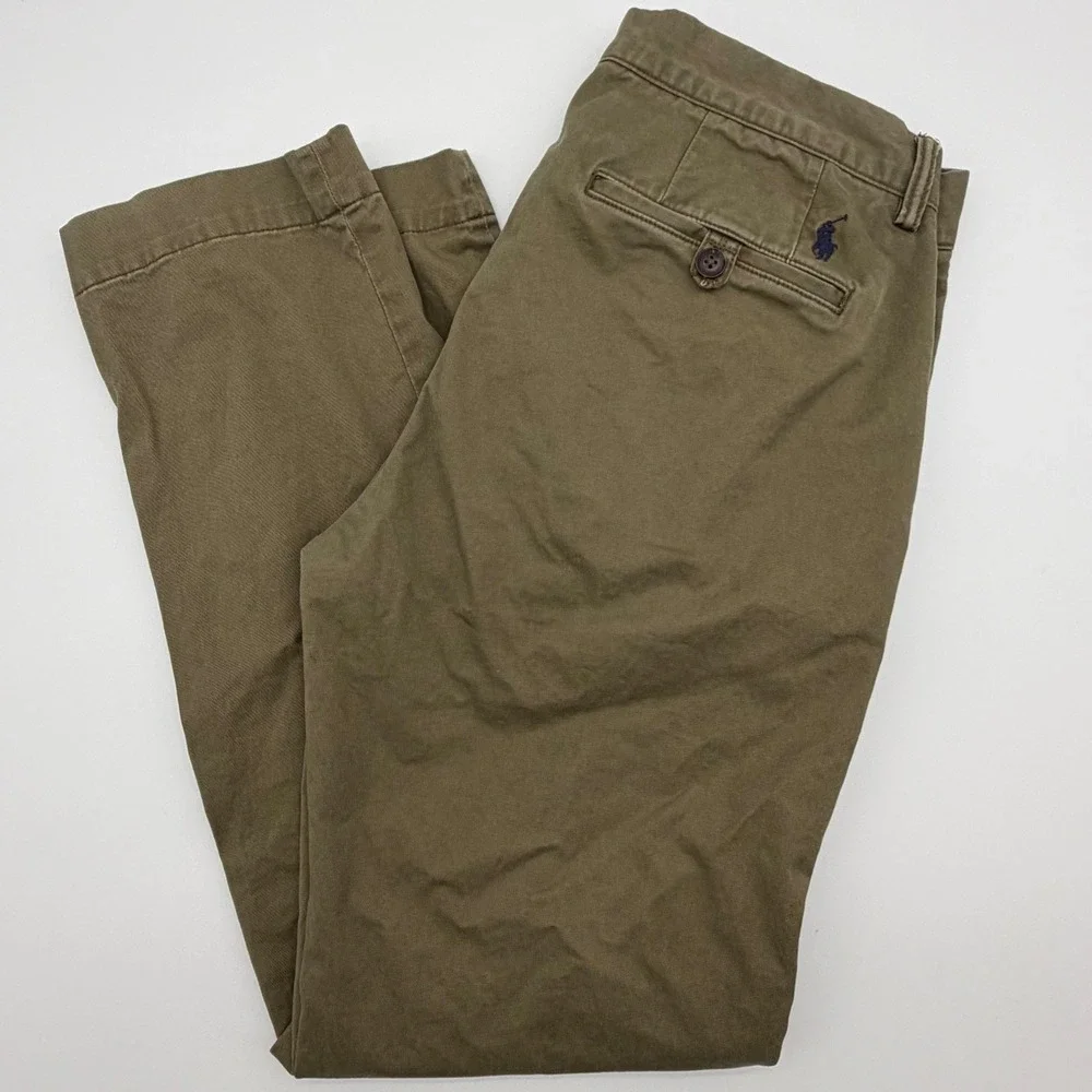 Polo Ralph Lauren Mens 31x30 Stretch Straight Fit Chino Pants Olive Green Cotton